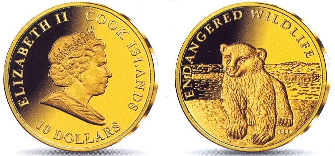 Baza monet EXG - Wyspy Cooka Mały niedźwiedź polarny 10 Dol