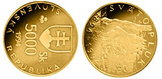 Baza monet EXG - 5.000 SKK: Svatopluk. Ruler of Great Moravia
